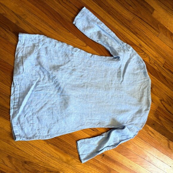 French Curve Linen Tunic Shirt Blue Lightweight Blouse Top - Picture 12 of 13
